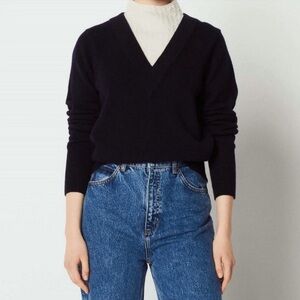 SANDRO Paris Jacques Deep Navy Layered Wool Blend Sweater SZ